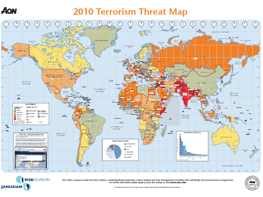 Nueva edición del mapa mundial de terrorismo de Aon 